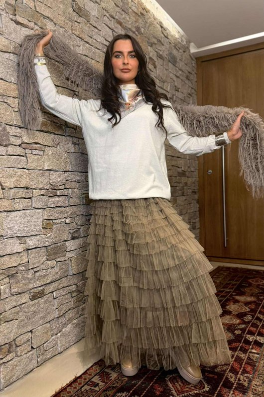 Bowie Mesh Midaxi Skirt Earth **